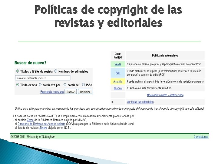 Políticas de copyright de las revistas y editoriales 
