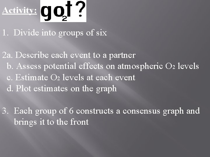 Activity: 1. Divide into groups of six 2 a. Describe each event to a