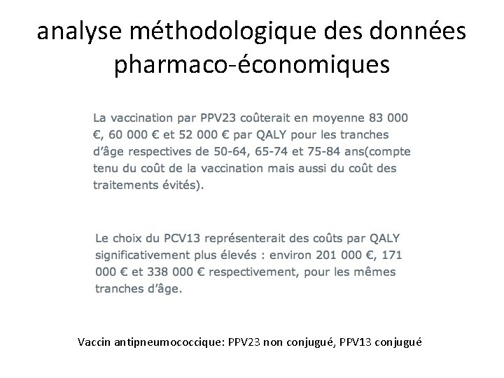 analyse méthodologique des données pharmaco-économiques Vaccin antipneumococcique: PPV 23 non conjugué, PPV 13 conjugué