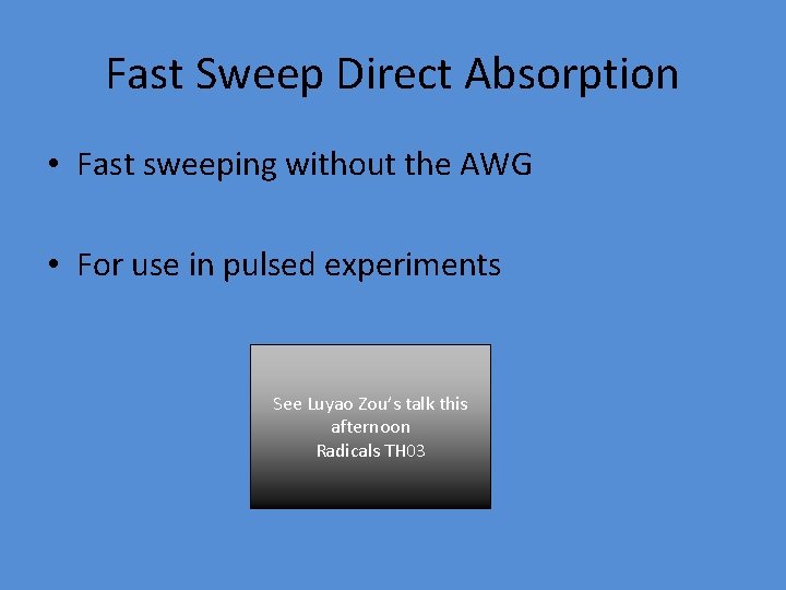 Fast Sweep Direct Absorption • Fast sweeping without the AWG • For use in