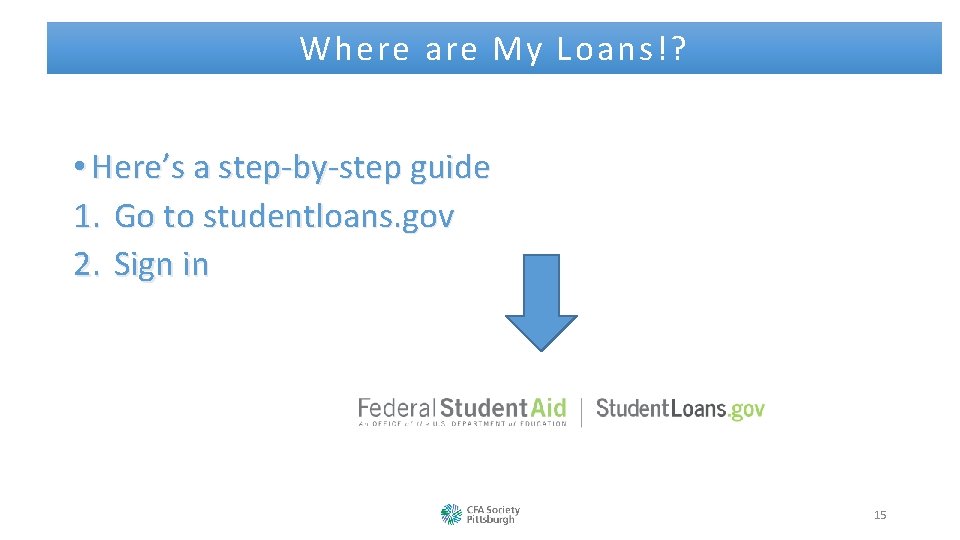 Where are My Loans!? • Here’s a step-by-step guide 1. Go to studentloans. gov