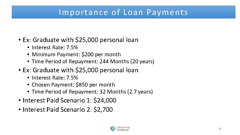 Importance of Loan Payments • Ex: Graduate with $25, 000 personal loan • Interest