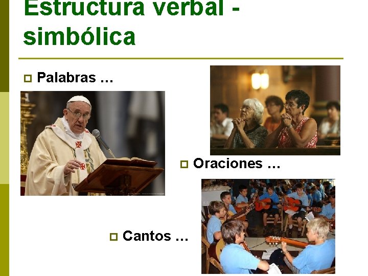 Estructura verbal simbólica p Palabras … p p Cantos … Oraciones … 