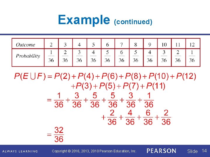 Example (continued) Copyright © 2016, 2013, 2010 Pearson Education, Inc. Slide 14 Example (continued) Copyright © 2016, 2013, 2010 Pearson Education, Inc. Slide 14