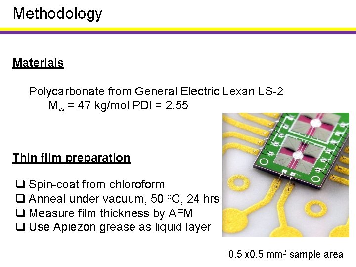 Methodology Materials Polycarbonate from General Electric Lexan LS-2 Mw = 47 kg/mol PDI =
