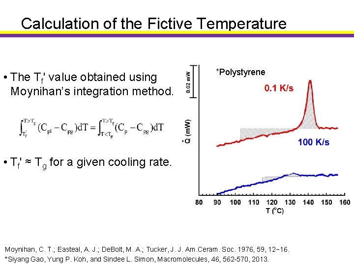 Calculation of the Fictive Temperature • The Tf' value obtained using Moynihan’s integration method.