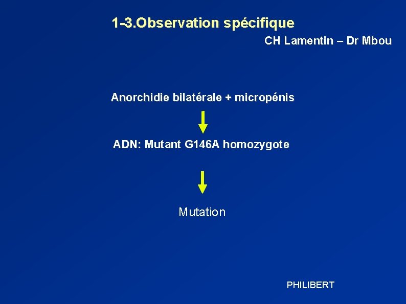 1 -3. Observation spécifique CH Lamentin – Dr Mbou Anorchidie bilatérale + micropénis ADN: