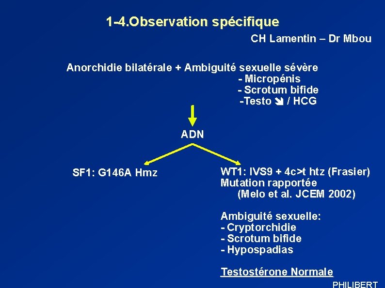 1 -4. Observation spécifique CH Lamentin – Dr Mbou Anorchidie bilatérale + Ambiguité sexuelle