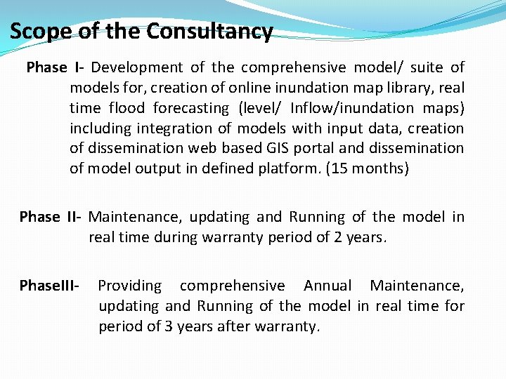 Scope of the Consultancy Phase I- Development of the comprehensive model/ suite of models