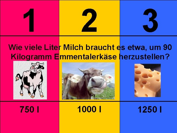 1 2 3 Wie viele Liter Milch braucht es etwa, um 90 Kilogramm Emmentalerkäse