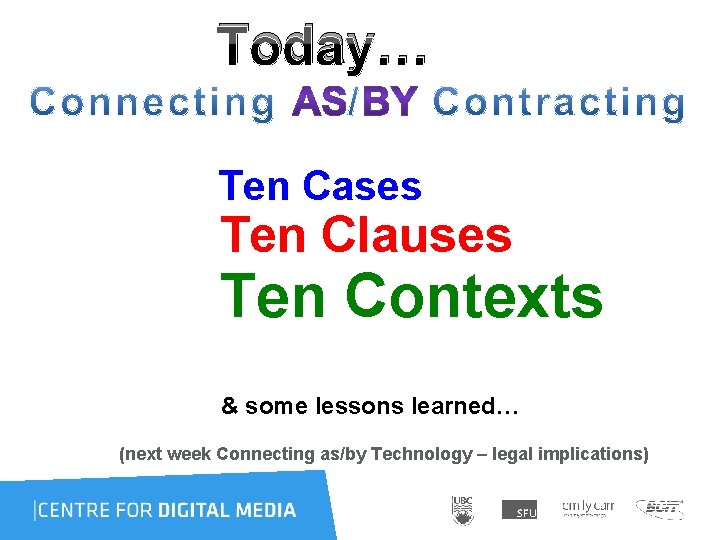 Today… Ten Cases Ten Clauses Ten Contexts & some lessons learned… (next week Connecting