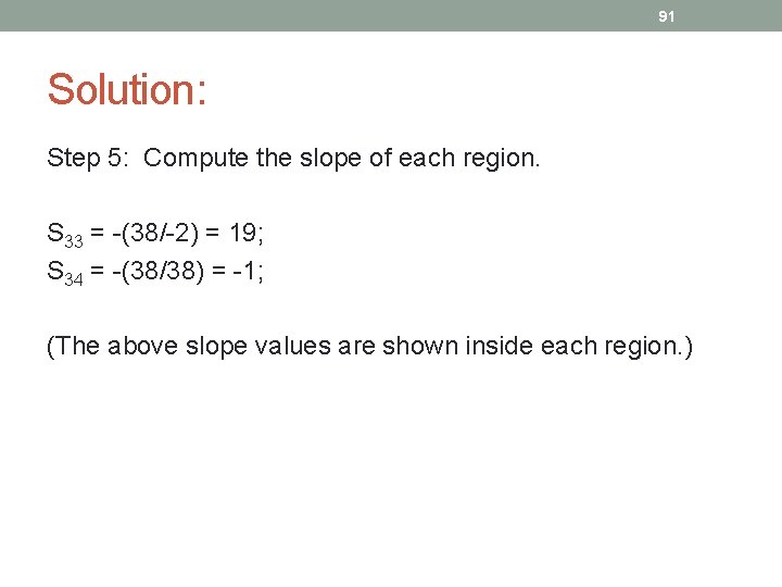 91 Solution: Step 5: Compute the slope of each region. S 33 = -(38/-2)