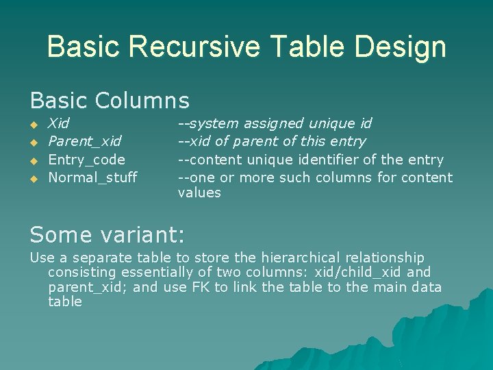 Table Query Design for Hierarchical Data without CONNECTBY