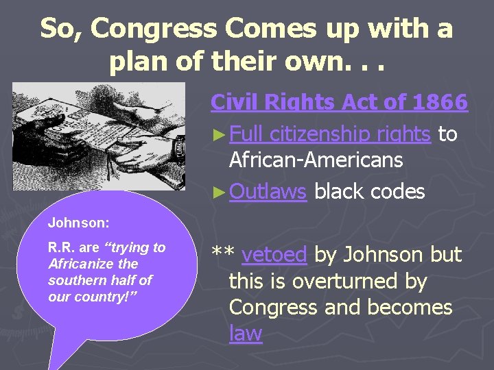 So, Congress Comes up with a plan of their own. . . Civil Rights So, Congress Comes up with a plan of their own. . . Civil Rights