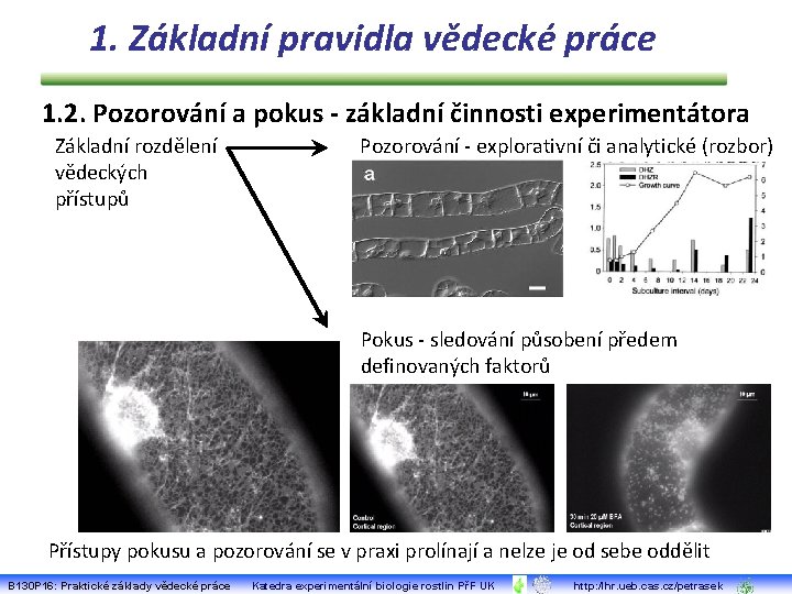 1. Základní pravidla vědecké práce 1. 2. Pozorování a pokus - základní činnosti experimentátora