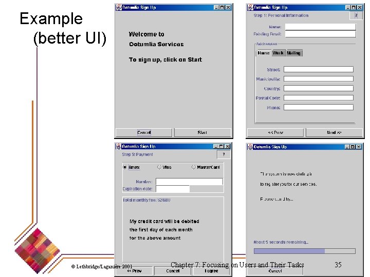 Example (better UI) © Lethbridge/Laganière 2001 Chapter 7: Focusing on Users and Their Tasks Example (better UI) © Lethbridge/Laganière 2001 Chapter 7: Focusing on Users and Their Tasks
