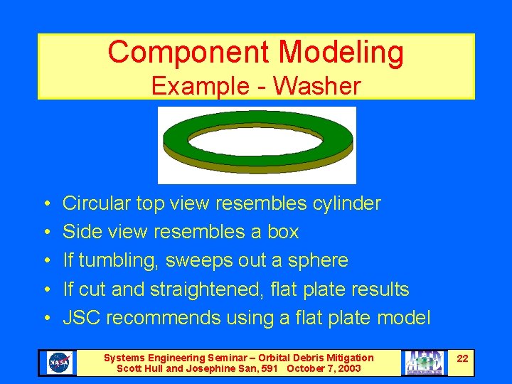 Component Modeling Example - Washer • • • Circular top view resembles cylinder Side