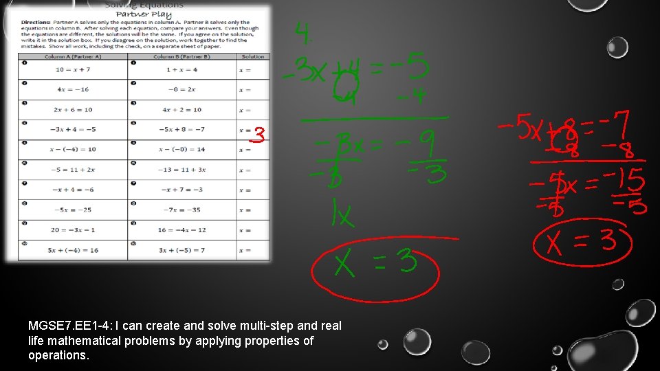 MGSE 7. EE 1 -4: I can create and solve multi-step and real life