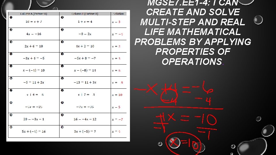 MGSE 7. EE 1 -4: I CAN CREATE AND SOLVE MULTI-STEP AND REAL LIFE