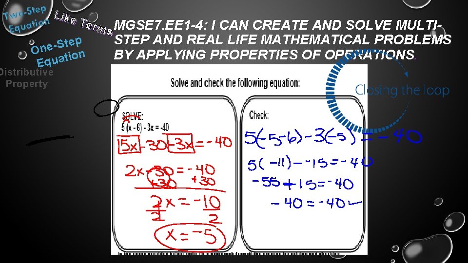 Like Term MGSE 7. EE 1 -4: I CAN CREATE AND SOLVE MULTIs STEP