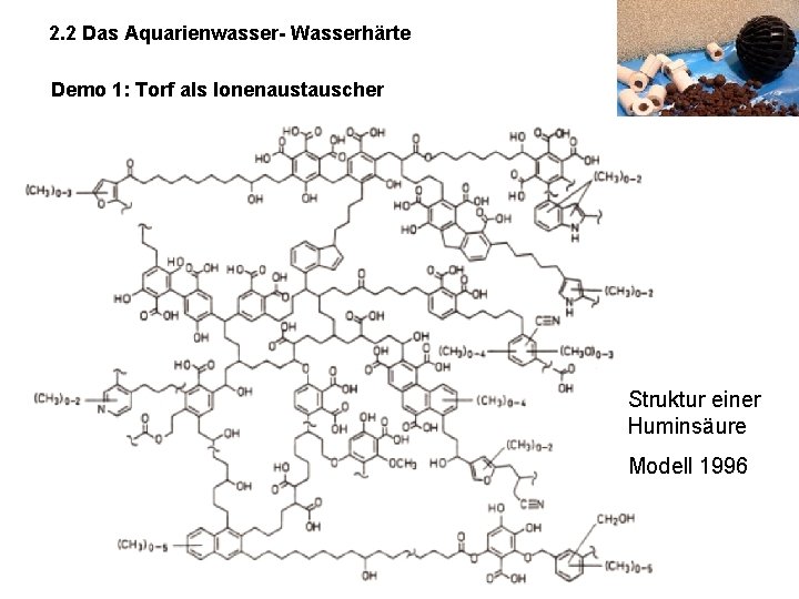 2. 2 Das Aquarienwasser- Wasserhärte Demo 1: Torf als Ionenaustauscher Struktur einer Huminsäure Modell