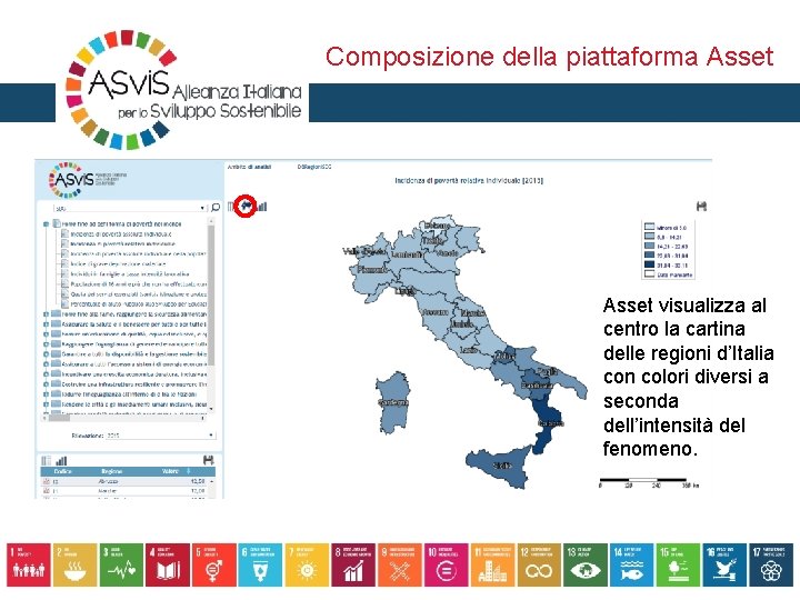 Composizione della piattaforma Asset visualizza al centro la cartina delle regioni d’Italia con colori
