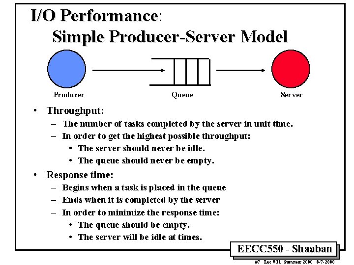 I/O Performance: Performance Simple Producer-Server Model Producer Queue Server • Throughput: – The number I/O Performance: Performance Simple Producer-Server Model Producer Queue Server • Throughput: – The number