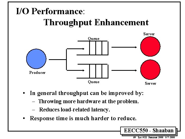 I/O Performance: Performance Throughput Enhancement Server Queue Producer Queue Server • In general throughput I/O Performance: Performance Throughput Enhancement Server Queue Producer Queue Server • In general throughput