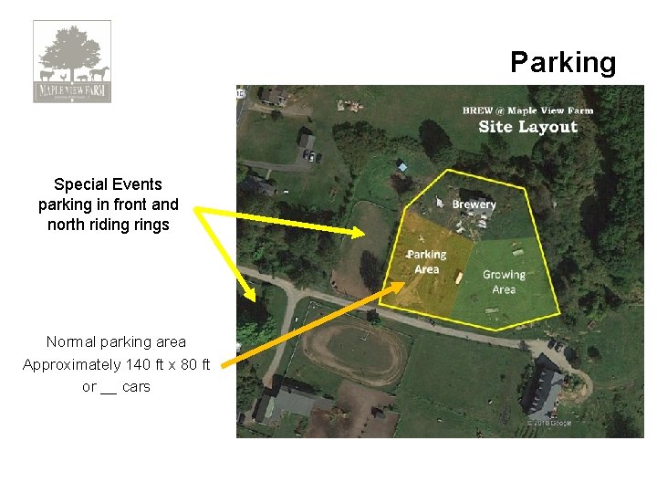 Parking Special Events parking in front and north riding rings Normal parking area Approximately