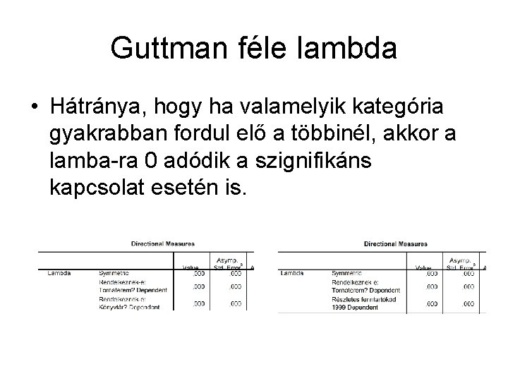 Guttman féle lambda • Hátránya, hogy ha valamelyik kategória gyakrabban fordul elő a többinél,