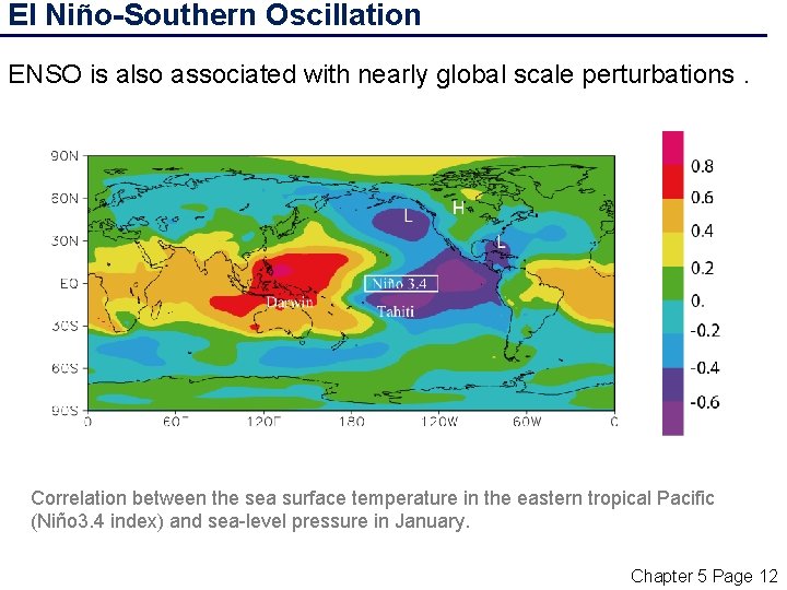El Niño-Southern Oscillation ENSO is also associated with nearly global scale perturbations. . Correlation