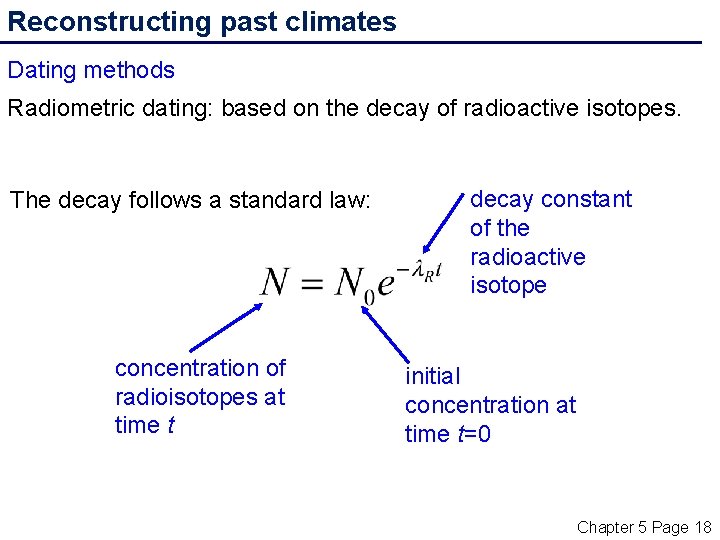 Reconstructing past climates Dating methods Radiometric dating: based on the decay of radioactive isotopes.