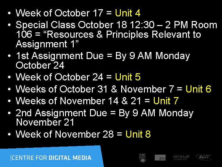  • Week of October 17 = Unit 4 • Special Class October 18