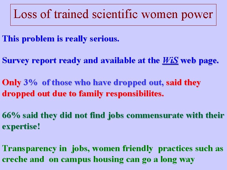 Loss of trained scientific women power This problem is really serious. Survey report ready