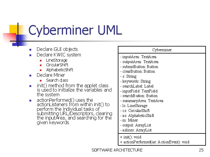 Cyberminer UML n n Declare GUI objects Declare KWIC system n n n Line.