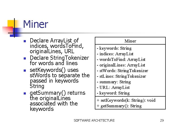 Miner n n Declare Array. List of indices, words. To. Find, original. Lines, URL