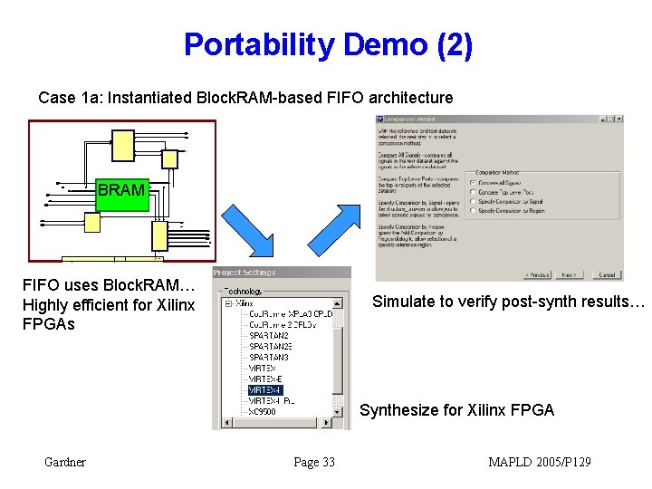 Portability Demo (2) Case 1 a: Instantiated Block. RAM-based FIFO architecture BRAM FIFO uses