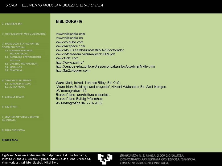 6. GAIA ELEMENTU MODULAR BIDEZKO ERAIKUNTZA 1. DESKRIBAPENA 2. TIPIFIKAZIOATIK MODULAZIORANTZ 3. MODULAZIO ETA