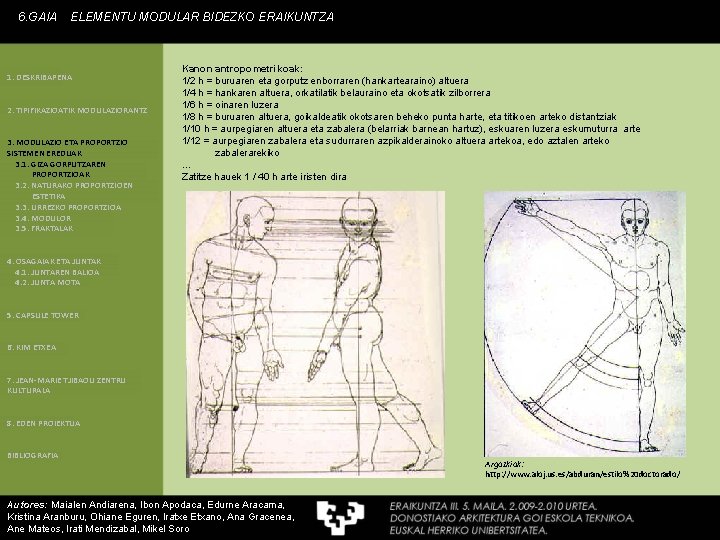 6. GAIA ELEMENTU MODULAR BIDEZKO ERAIKUNTZA 1. DESKRIBAPENA 2. TIPIFIKAZIOATIK MODULAZIORANTZ 3. MODULAZIO ETA