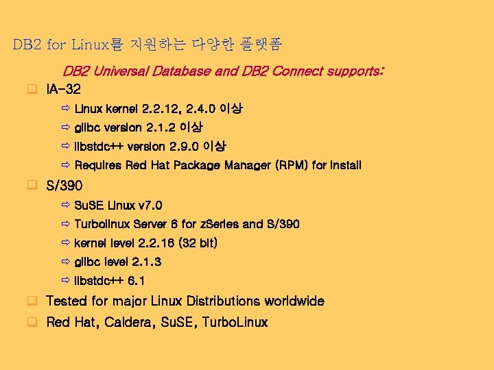 DB 2 for Linux를 지원하는 다양한 플랫폼 DB 2 Universal Database and DB 2