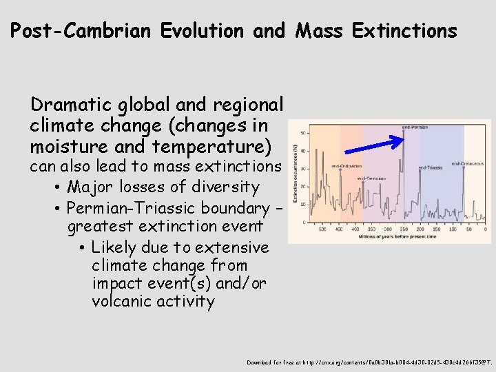 Post-Cambrian Evolution and Mass Extinctions Dramatic global and regional climate change (changes in moisture
