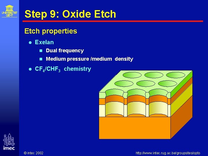 Step 9: Oxide Etch properties l l Exelan n Dual frequency n Medium pressure