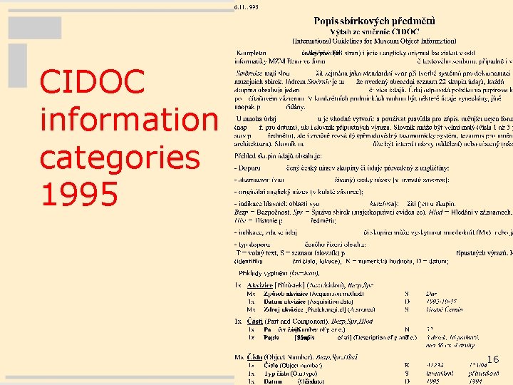 CIDOC information categories 1995 16 