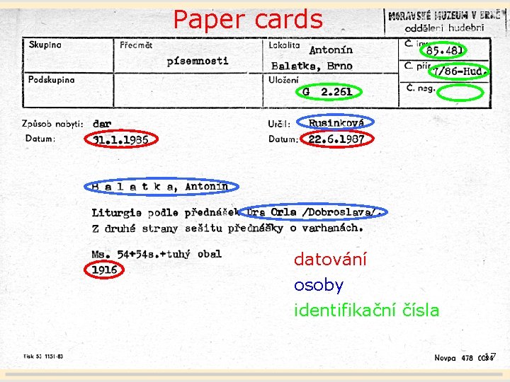 Paper cards datování osoby identifikační čísla 17 