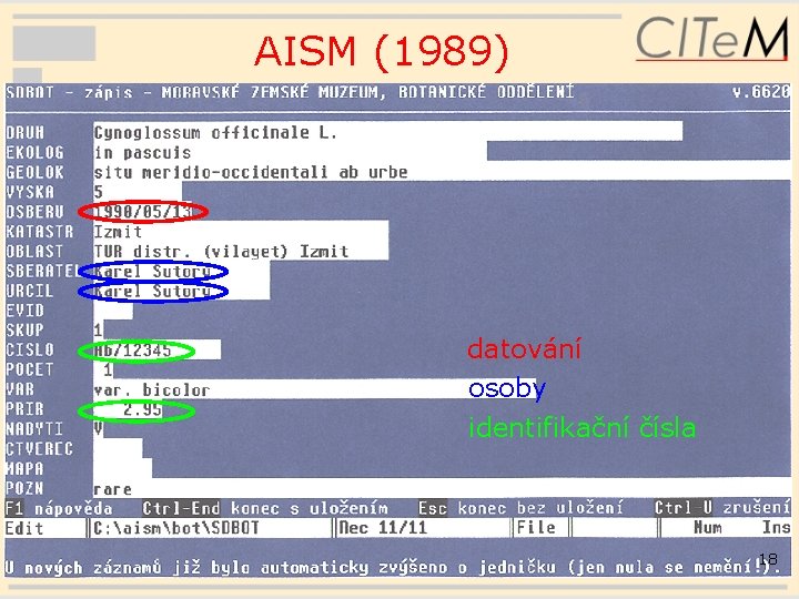 AISM (1989) datování osoby identifikační čísla 18 
