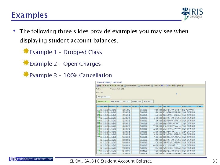 Examples • The following three slides provide examples you may see when displaying student