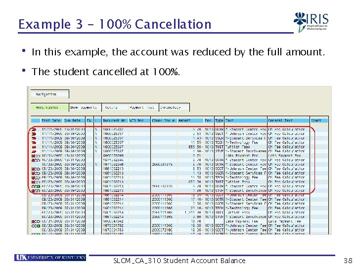 Example 3 – 100% Cancellation • In this example, the account was reduced by