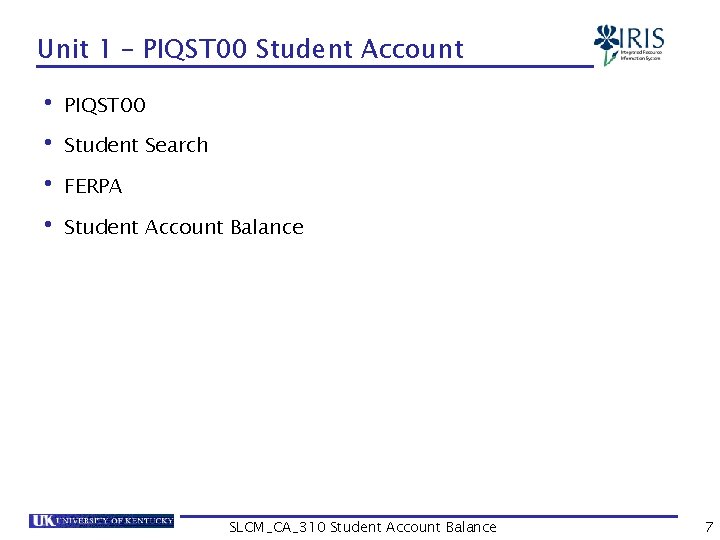Unit 1 – PIQST 00 Student Account • PIQST 00 • Student Search •