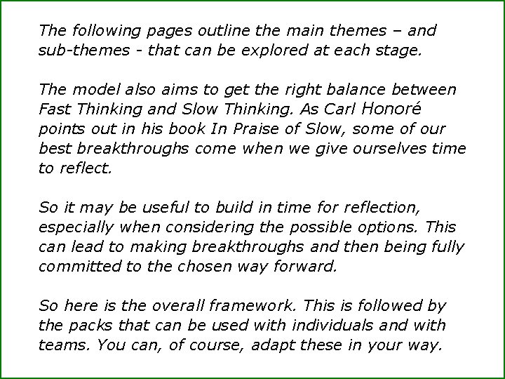 The following pages outline the main themes – and sub-themes - that can be