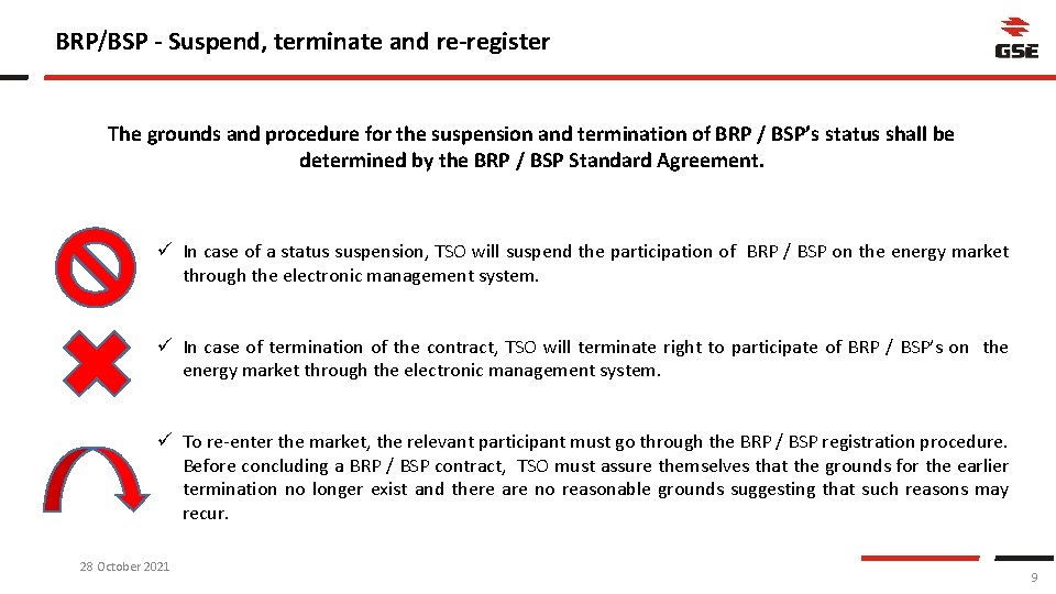 BRP/BSP - Suspend, terminate and re-register The grounds and procedure for the suspension and
